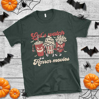 Funny Halloween T Shirt Let's Watch Horror Movies Popcorn Drinks Murderer Bat - Wonder Print Shop