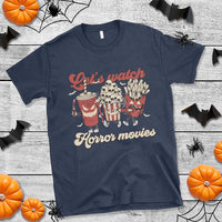 Funny Halloween T Shirt Let's Watch Horror Movies Popcorn Drinks Murderer Bat - Wonder Print Shop