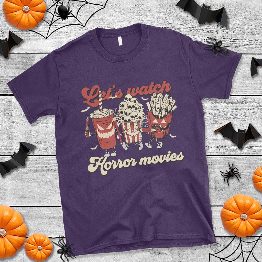 Funny Halloween T Shirt Let's Watch Horror Movies Popcorn Drinks Murderer Bat - Wonder Print Shop