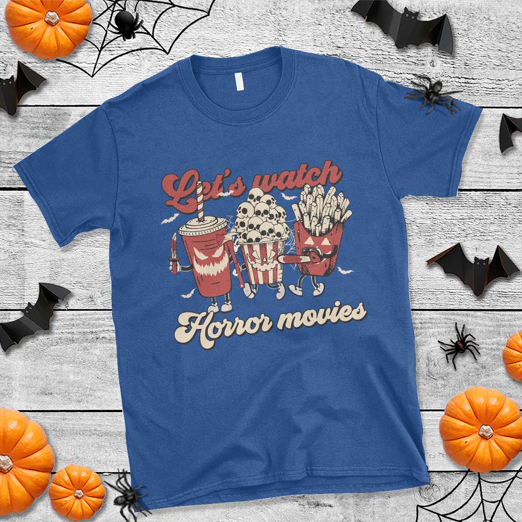 Funny Halloween T Shirt Let's Watch Horror Movies Popcorn Drinks Murderer Bat - Wonder Print Shop