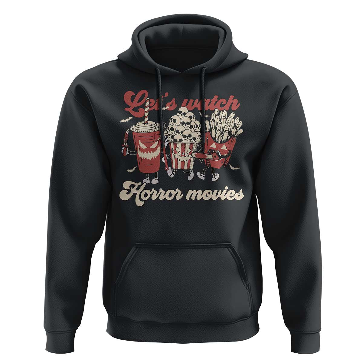 Funny Halloween Hoodie Let's Watch Horror Movies Popcorn Drinks Murderer Bat - Wonder Print Shop