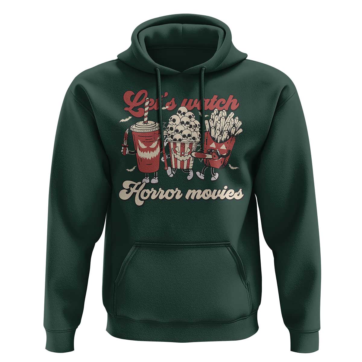 Funny Halloween Hoodie Let's Watch Horror Movies Popcorn Drinks Murderer Bat - Wonder Print Shop