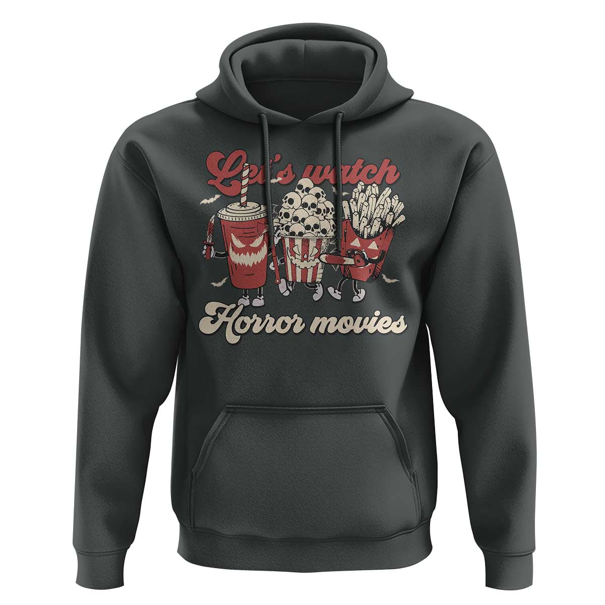 Funny Halloween Hoodie Let's Watch Horror Movies Popcorn Drinks Murderer Bat - Wonder Print Shop