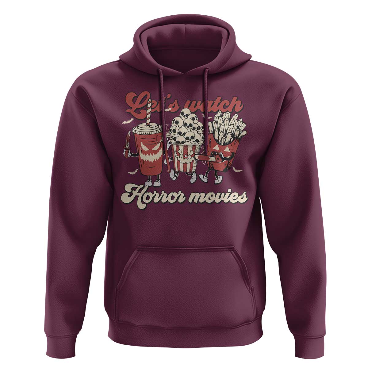 Funny Halloween Hoodie Let's Watch Horror Movies Popcorn Drinks Murderer Bat - Wonder Print Shop