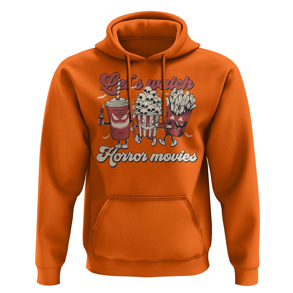 Funny Halloween Hoodie Let's Watch Horror Movies Popcorn Drinks Murderer Bat - Wonder Print Shop
