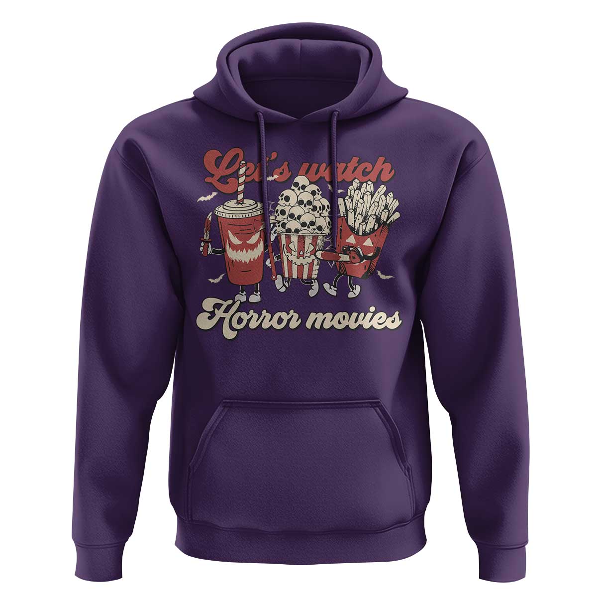 Funny Halloween Hoodie Let's Watch Horror Movies Popcorn Drinks Murderer Bat - Wonder Print Shop