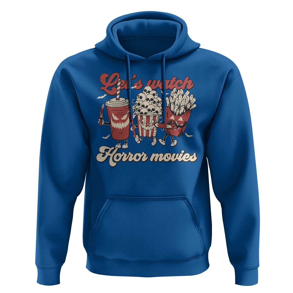 Funny Halloween Hoodie Let's Watch Horror Movies Popcorn Drinks Murderer Bat - Wonder Print Shop