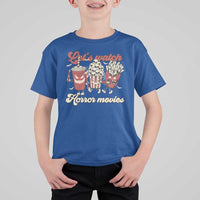 Funny Halloween T Shirt For Kid Let's Watch Horror Movies Popcorn Drinks Murderer Bat - Wonder Print Shop