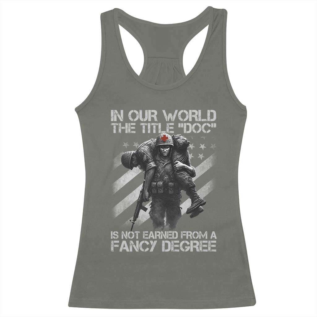 Combat Medic Racerback Tank Top In Our World The Title Doc Is Not Earned Form A Fancy Degree - Wonder Print Shop