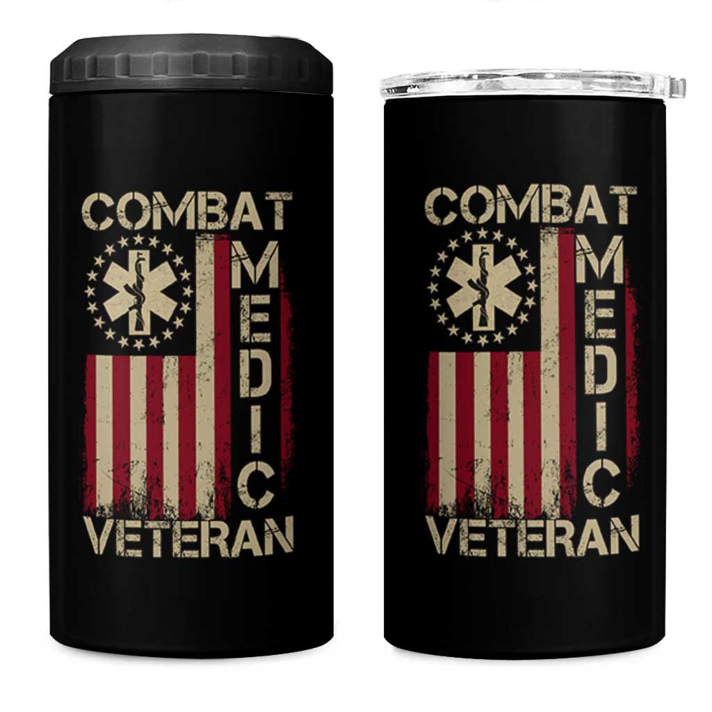 Combat Medic Veteran 4 in 1 Can Cooler Tumbler Medical Military Vintage American Flag - Wonder Print Shop