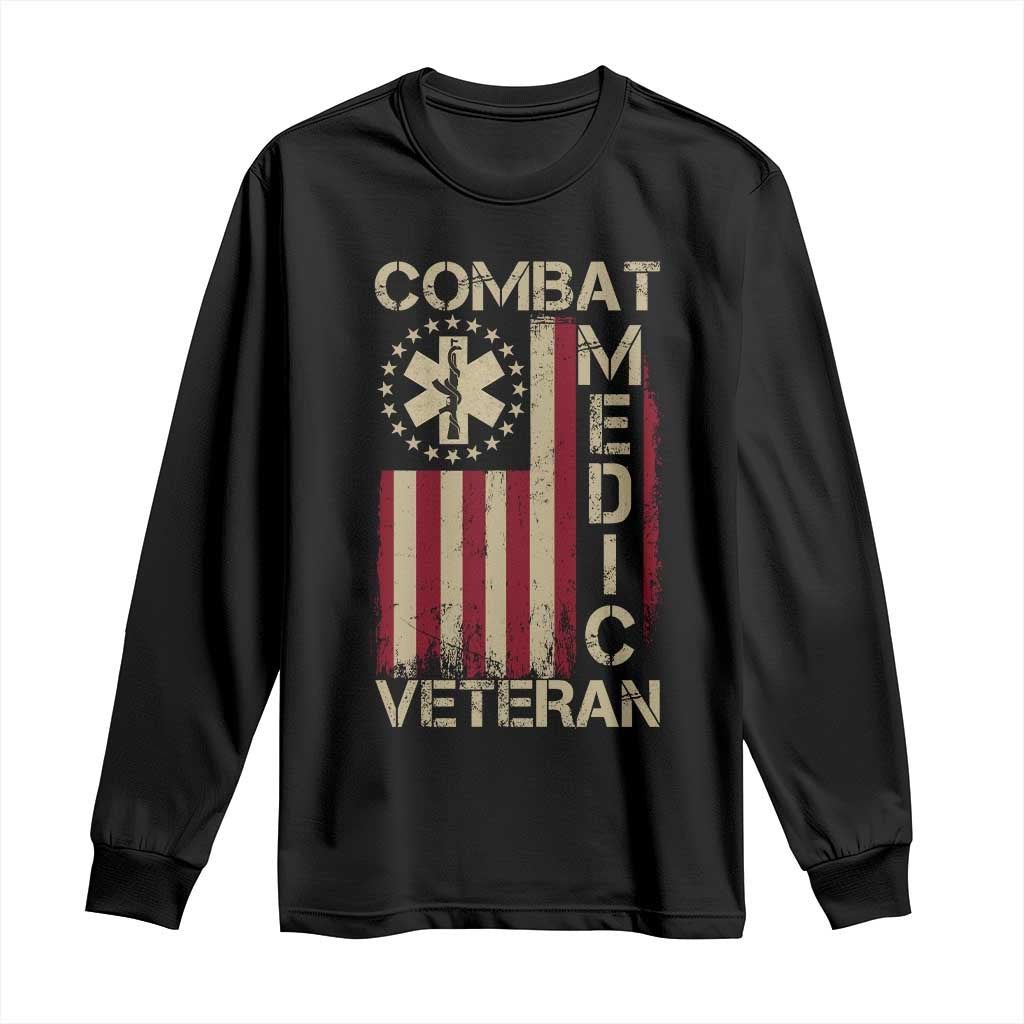 Combat Medic Veteran Long Sleeve Shirt Medical Military Vintage American Flag - Wonder Print Shop