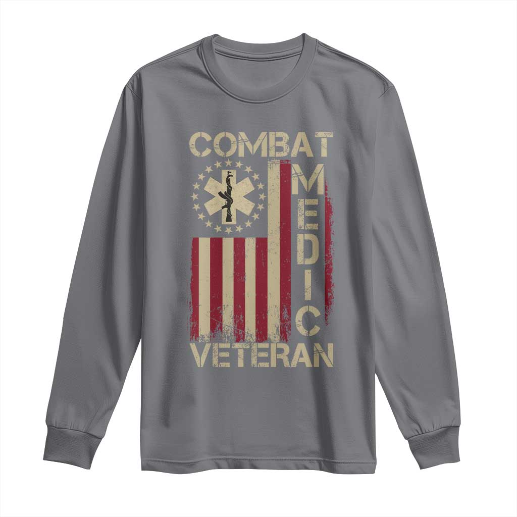 Combat Medic Veteran Long Sleeve Shirt Medical Military Vintage American Flag - Wonder Print Shop