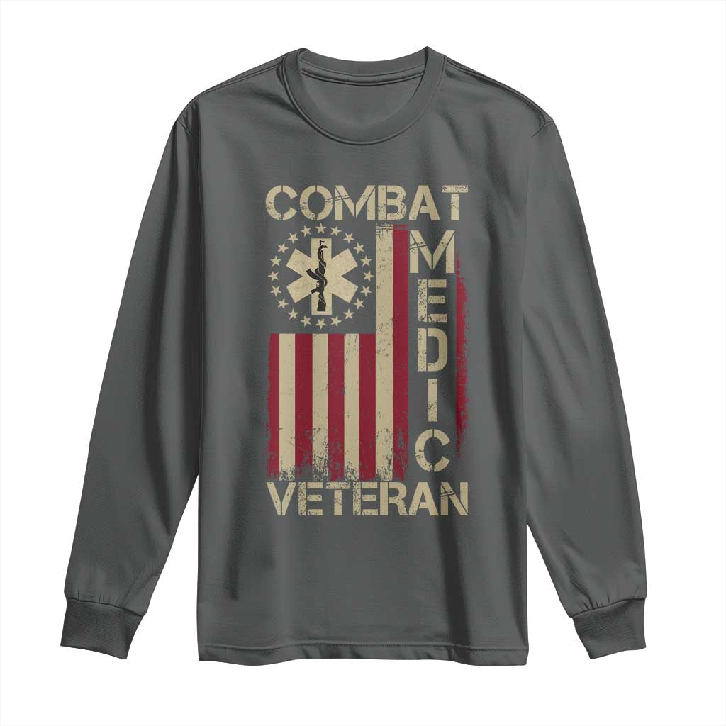 Combat Medic Veteran Long Sleeve Shirt Medical Military Vintage American Flag - Wonder Print Shop
