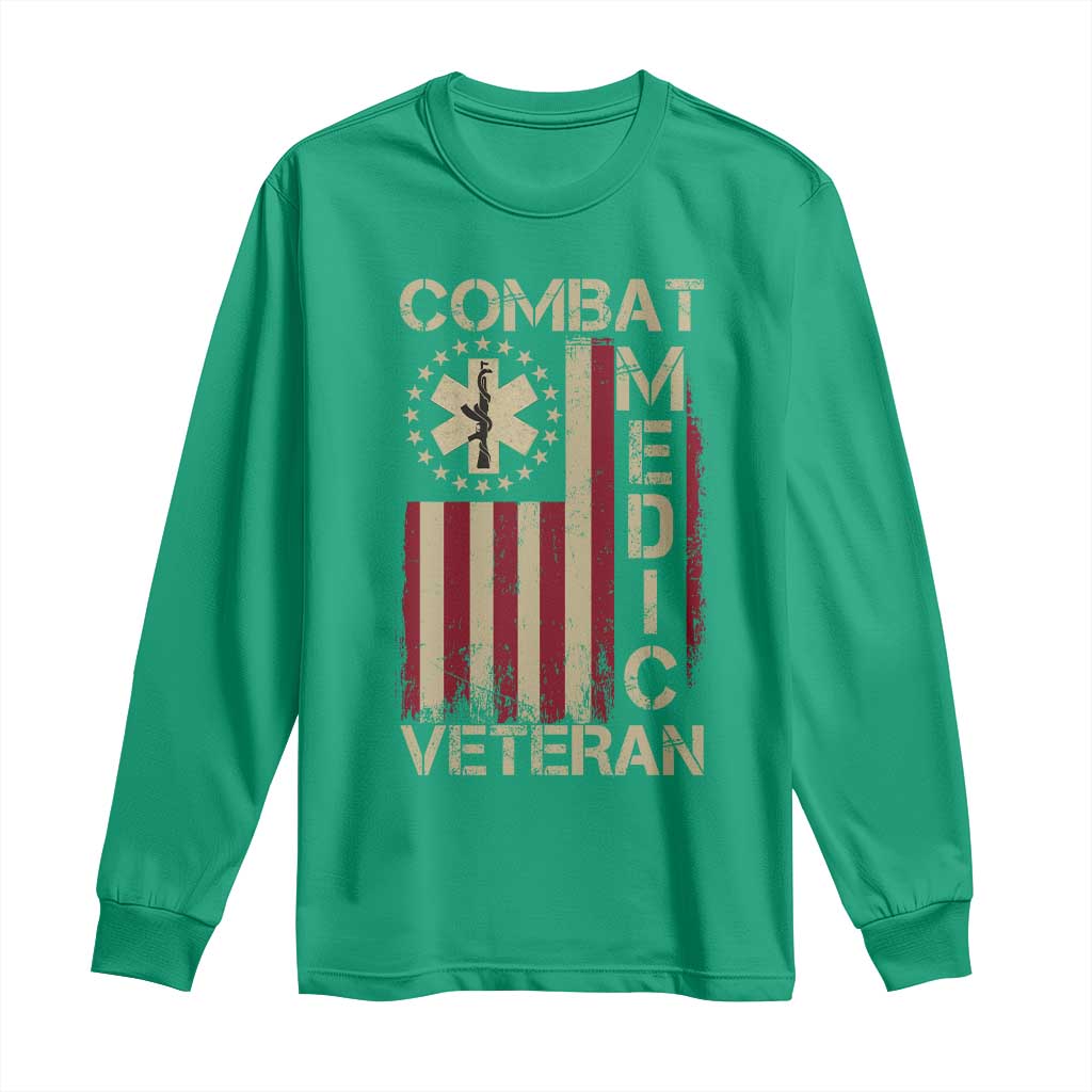 Combat Medic Veteran Long Sleeve Shirt Medical Military Vintage American Flag - Wonder Print Shop