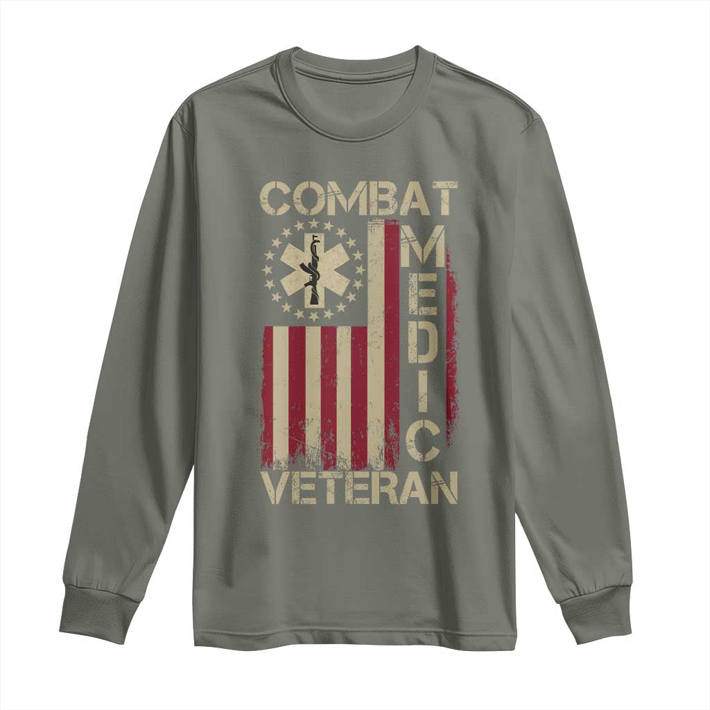 Combat Medic Veteran Long Sleeve Shirt Medical Military Vintage American Flag - Wonder Print Shop