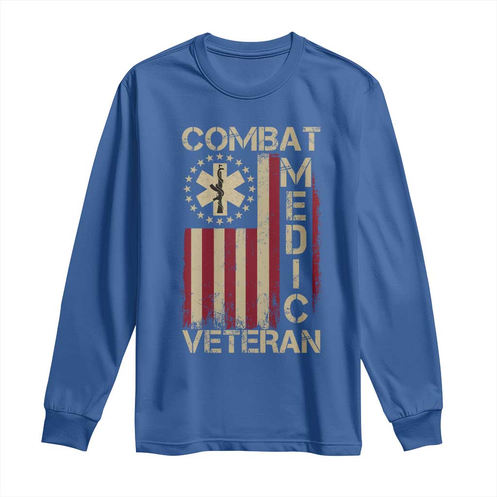 Combat Medic Veteran Long Sleeve Shirt Medical Military Vintage American Flag - Wonder Print Shop