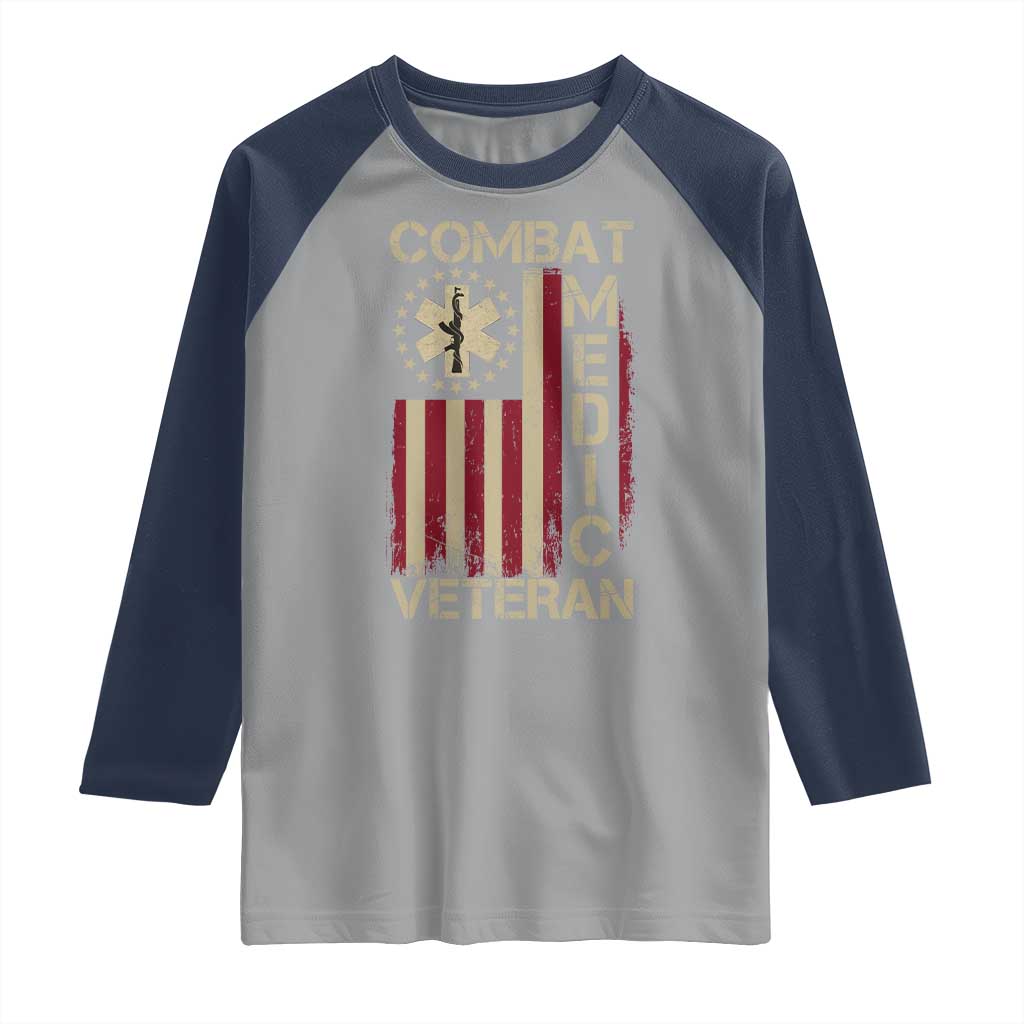 Combat Medic Veteran Raglan Shirt Medical Military Vintage American Flag - Wonder Print Shop