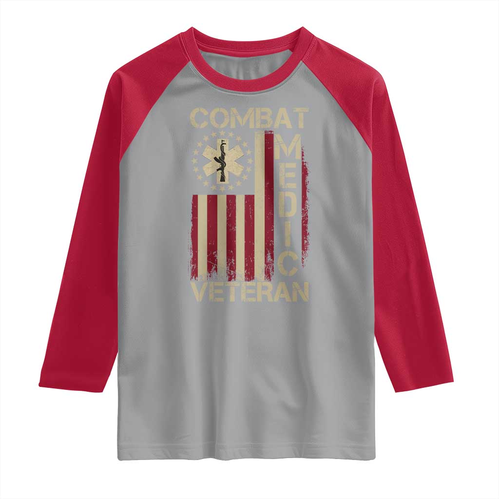 Combat Medic Veteran Raglan Shirt Medical Military Vintage American Flag - Wonder Print Shop