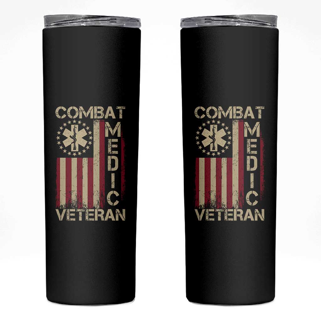 Combat Medic Veteran Skinny Tumbler Medical Military Vintage American Flag - Wonder Print Shop