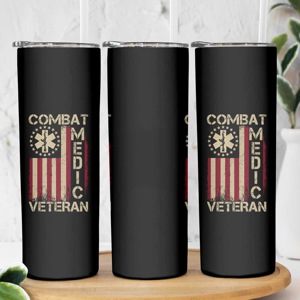 Combat Medic Veteran Skinny Tumbler Medical Military Vintage American Flag - Wonder Print Shop