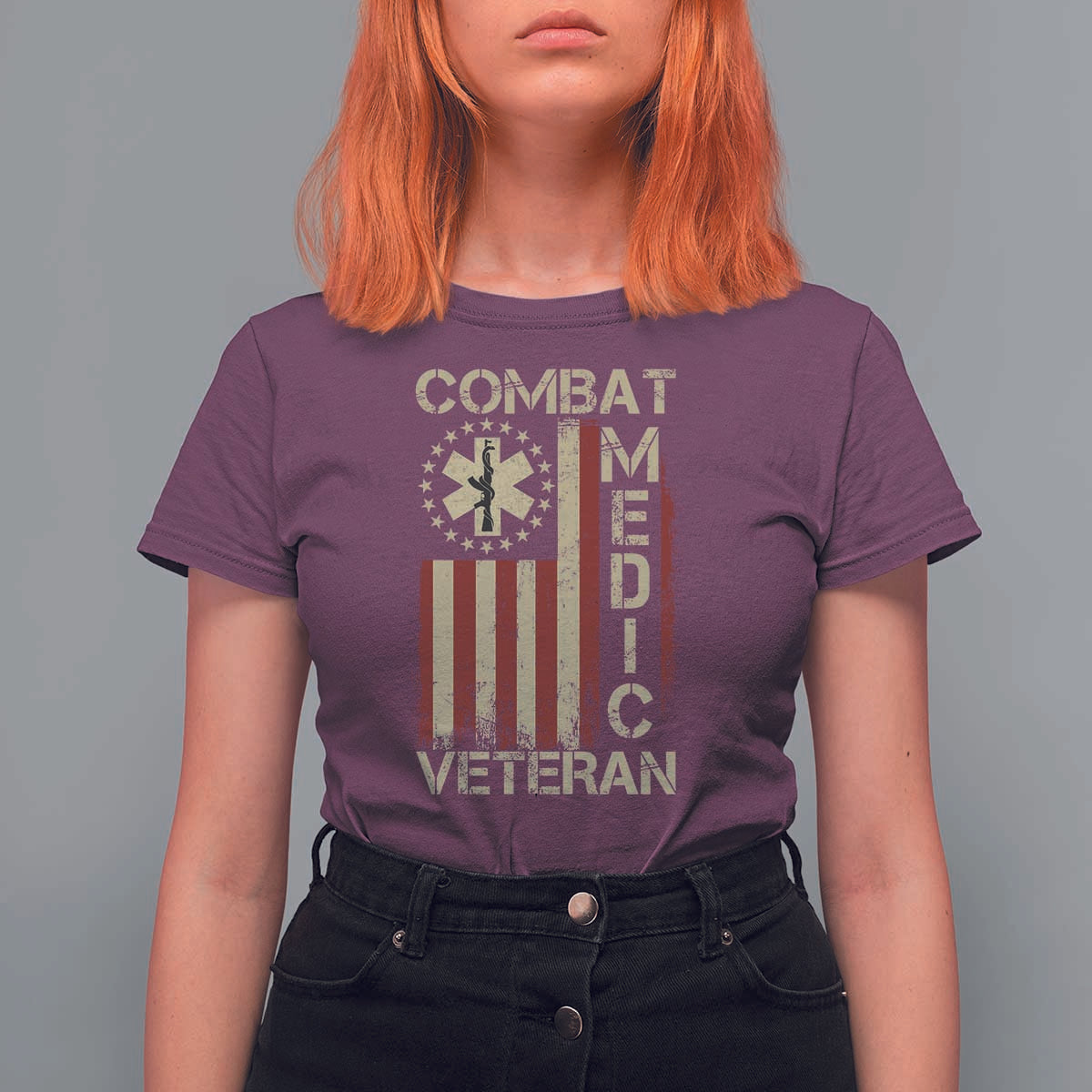 Combat Medic Veteran T Shirt For Women Medical Military Vintage American Flag - Wonder Print Shop