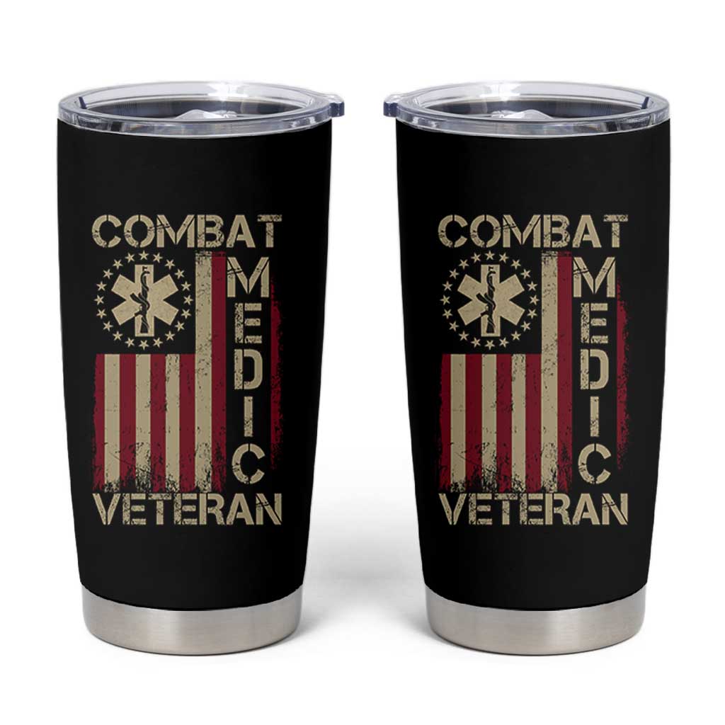 Combat Medic Veteran Tumbler Cup Medical Military Vintage American Flag - Wonder Print Shop