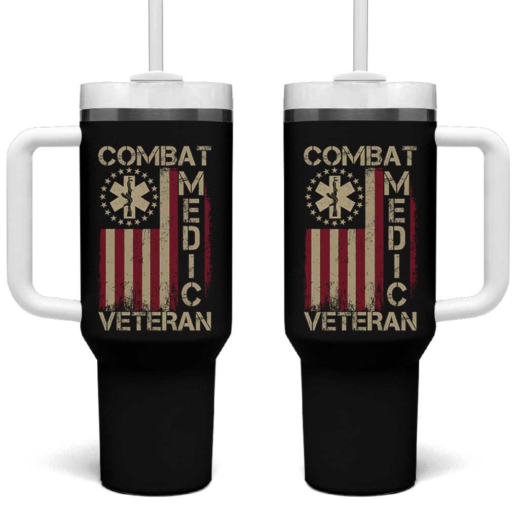 Combat Medic Veteran Tumbler With Handle Medical Military Vintage American Flag - Wonder Print Shop