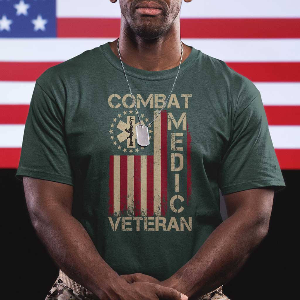 Combat Medic Veteran T Shirt Medical Military Vintage American Flag - Wonder Print Shop