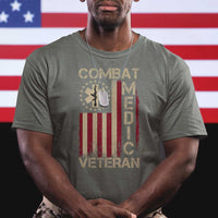 Combat Medic Veteran T Shirt Medical Military Vintage American Flag - Wonder Print Shop