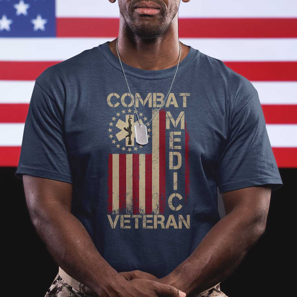 Combat Medic Veteran T Shirt Medical Military Vintage American Flag - Wonder Print Shop