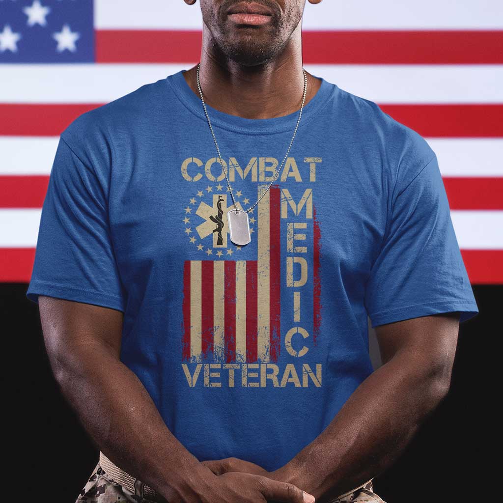 Combat Medic Veteran T Shirt Medical Military Vintage American Flag - Wonder Print Shop