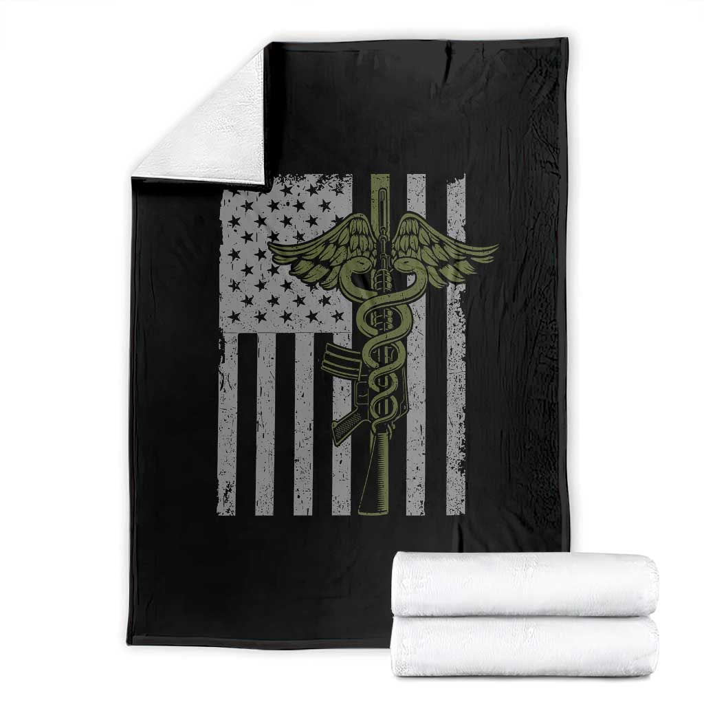 Combat Medic Soldier Throw Blanket Caduceus Vintage American Flag - Wonder Print Shop