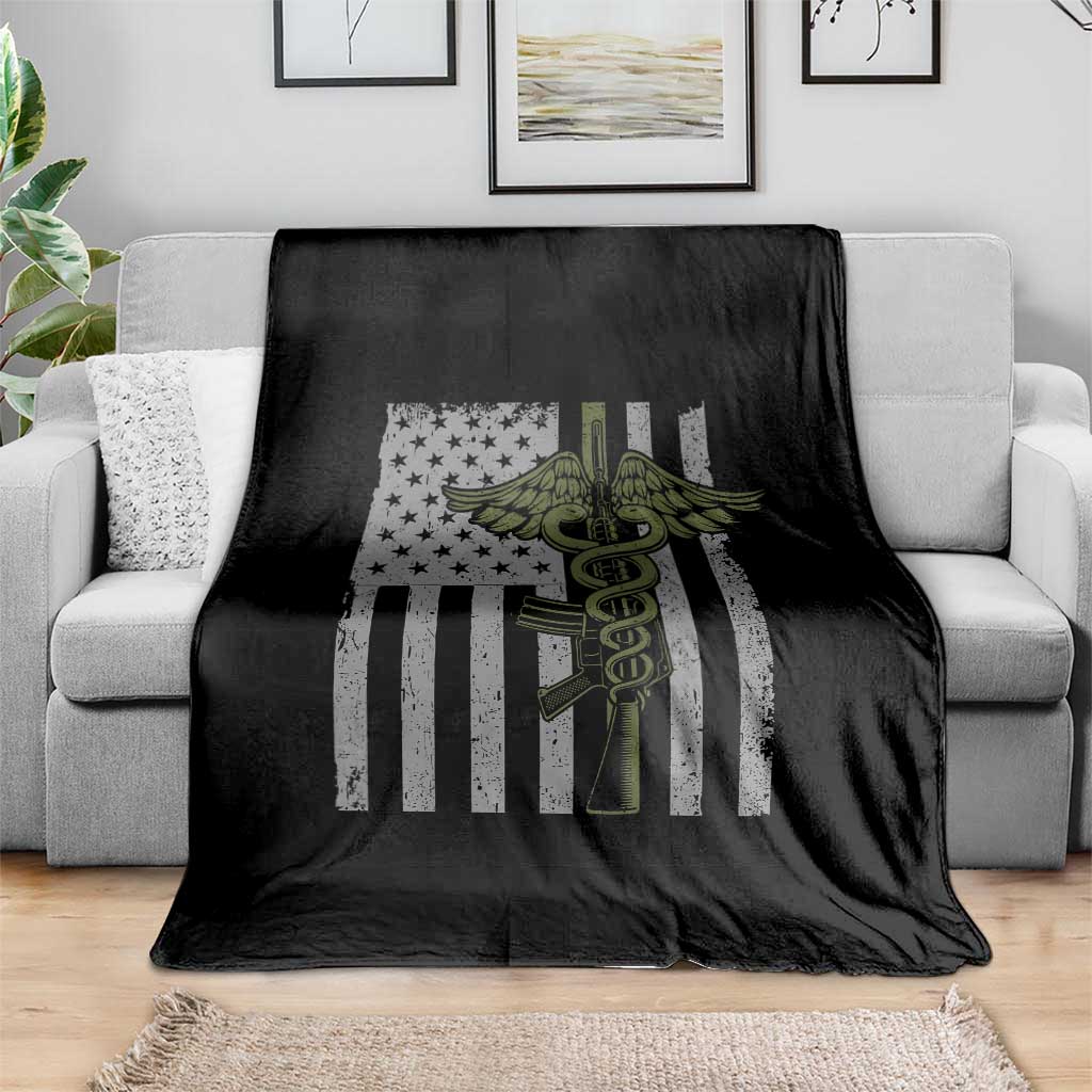 Combat Medic Soldier Throw Blanket Caduceus Vintage American Flag - Wonder Print Shop