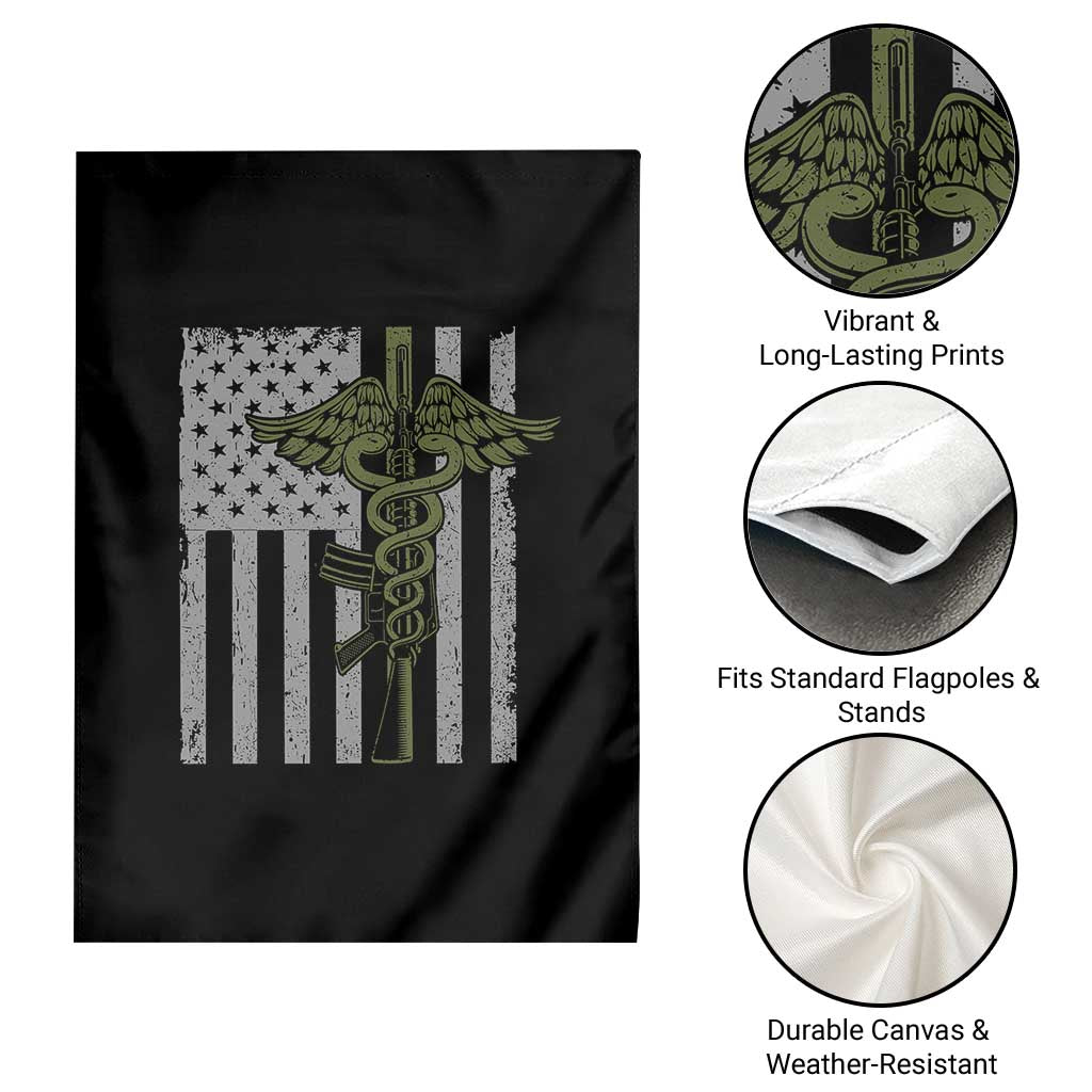 Combat Medic Soldier Garden Flag Caduceus Vintage American Flag - Wonder Print Shop