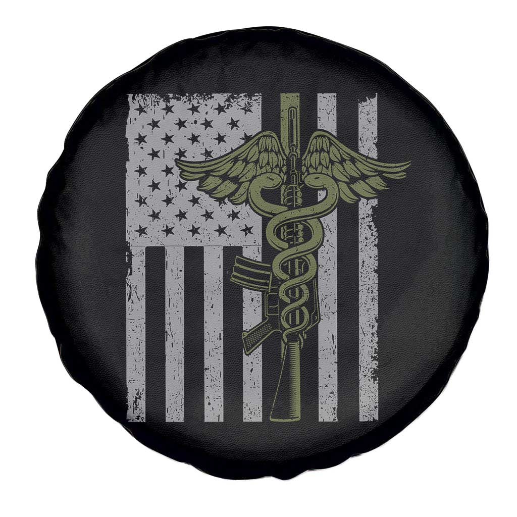 Combat Medic Soldier Spare Tire Cover Caduceus Vintage American Flag - Wonder Print Shop