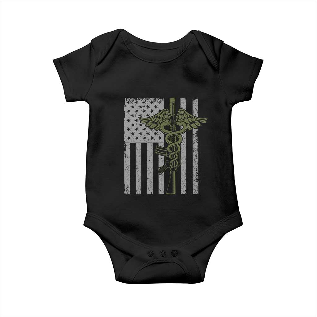Combat Medic Soldier Baby Onesie Caduceus Vintage American Flag - Wonder Print Shop