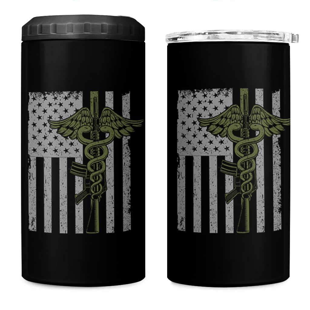 Combat Medic Soldier 4 in 1 Can Cooler Tumbler Caduceus Vintage American Flag - Wonder Print Shop