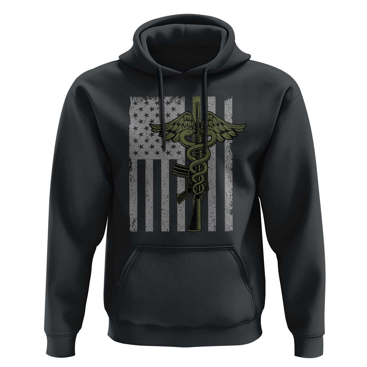 Combat Medic Soldier Hoodie Caduceus Vintage American Flag - Wonder Print Shop