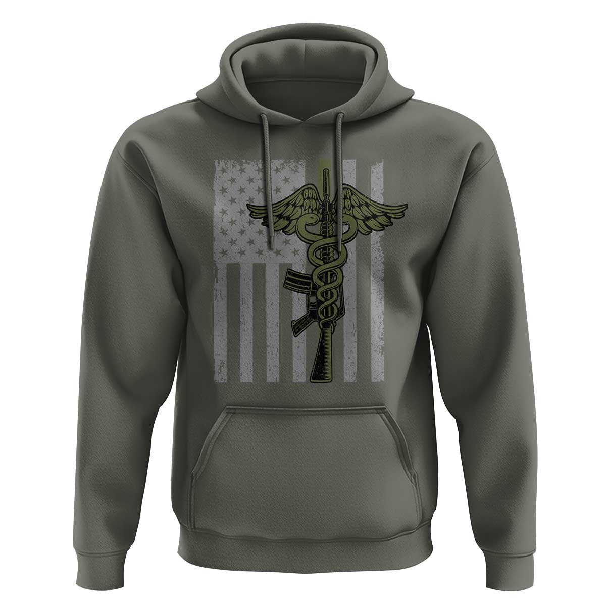Combat Medic Soldier Hoodie Caduceus Vintage American Flag - Wonder Print Shop