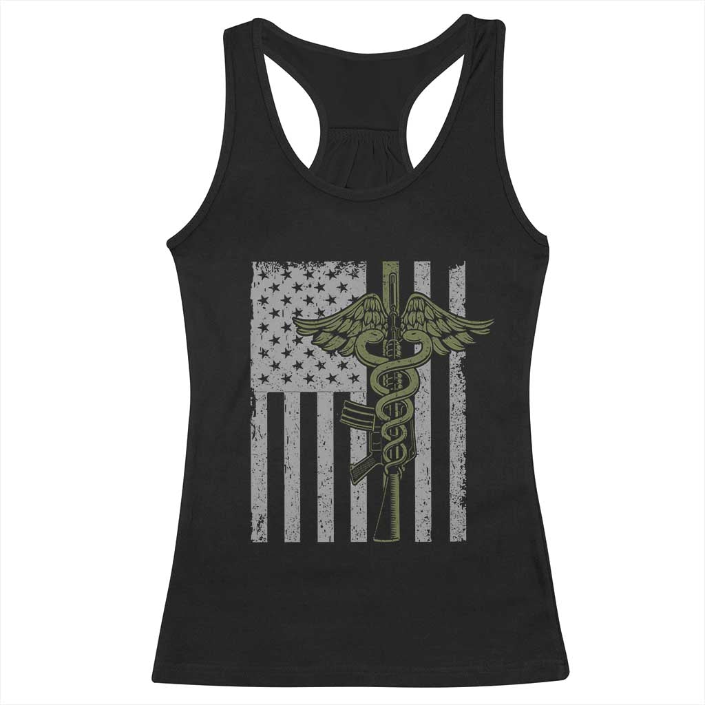 Combat Medic Soldier Racerback Tank Top Caduceus Vintage American Flag - Wonder Print Shop