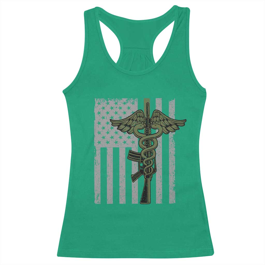 Combat Medic Soldier Racerback Tank Top Caduceus Vintage American Flag - Wonder Print Shop