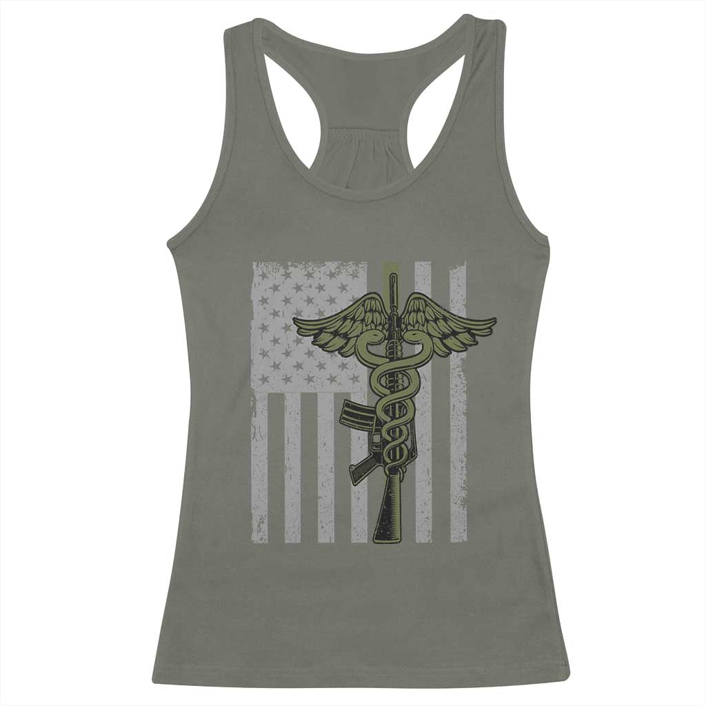 Combat Medic Soldier Racerback Tank Top Caduceus Vintage American Flag - Wonder Print Shop