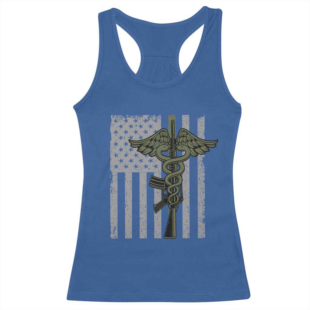 Combat Medic Soldier Racerback Tank Top Caduceus Vintage American Flag - Wonder Print Shop