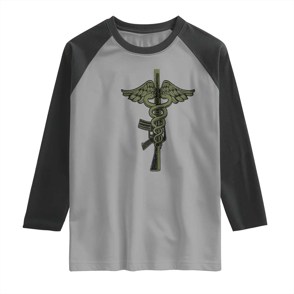 Combat Medic Soldier Raglan Shirt Caduceus Vintage American Flag - Wonder Print Shop
