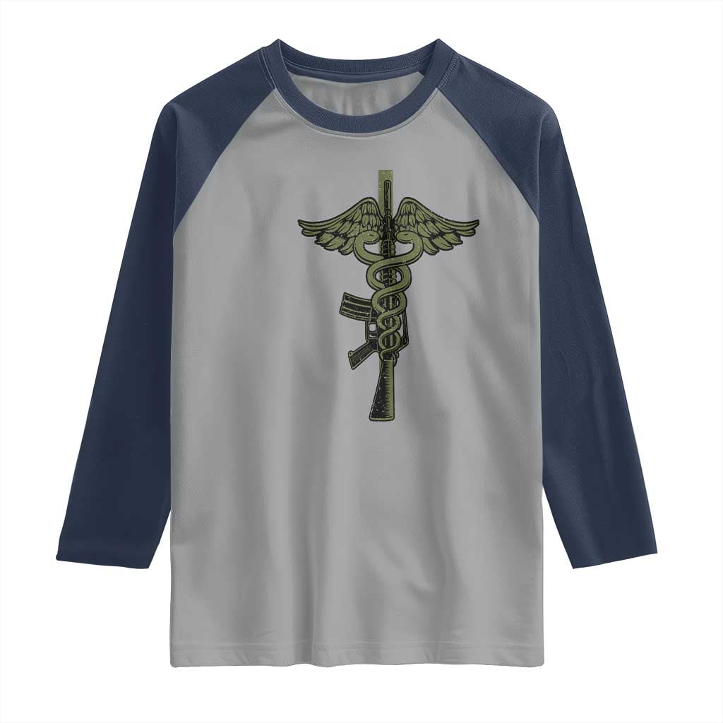 Combat Medic Soldier Raglan Shirt Caduceus Vintage American Flag - Wonder Print Shop