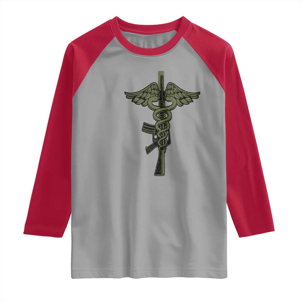 Combat Medic Soldier Raglan Shirt Caduceus Vintage American Flag - Wonder Print Shop