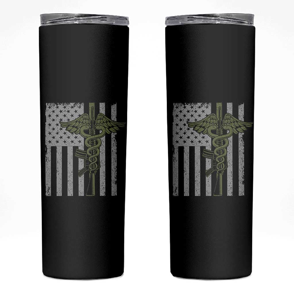 Combat Medic Soldier Skinny Tumbler Caduceus Vintage American Flag - Wonder Print Shop