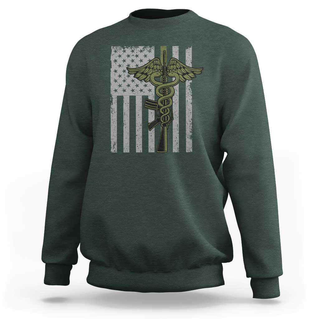 Combat Medic Soldier Sweatshirt Caduceus Vintage American Flag - Wonder Print Shop