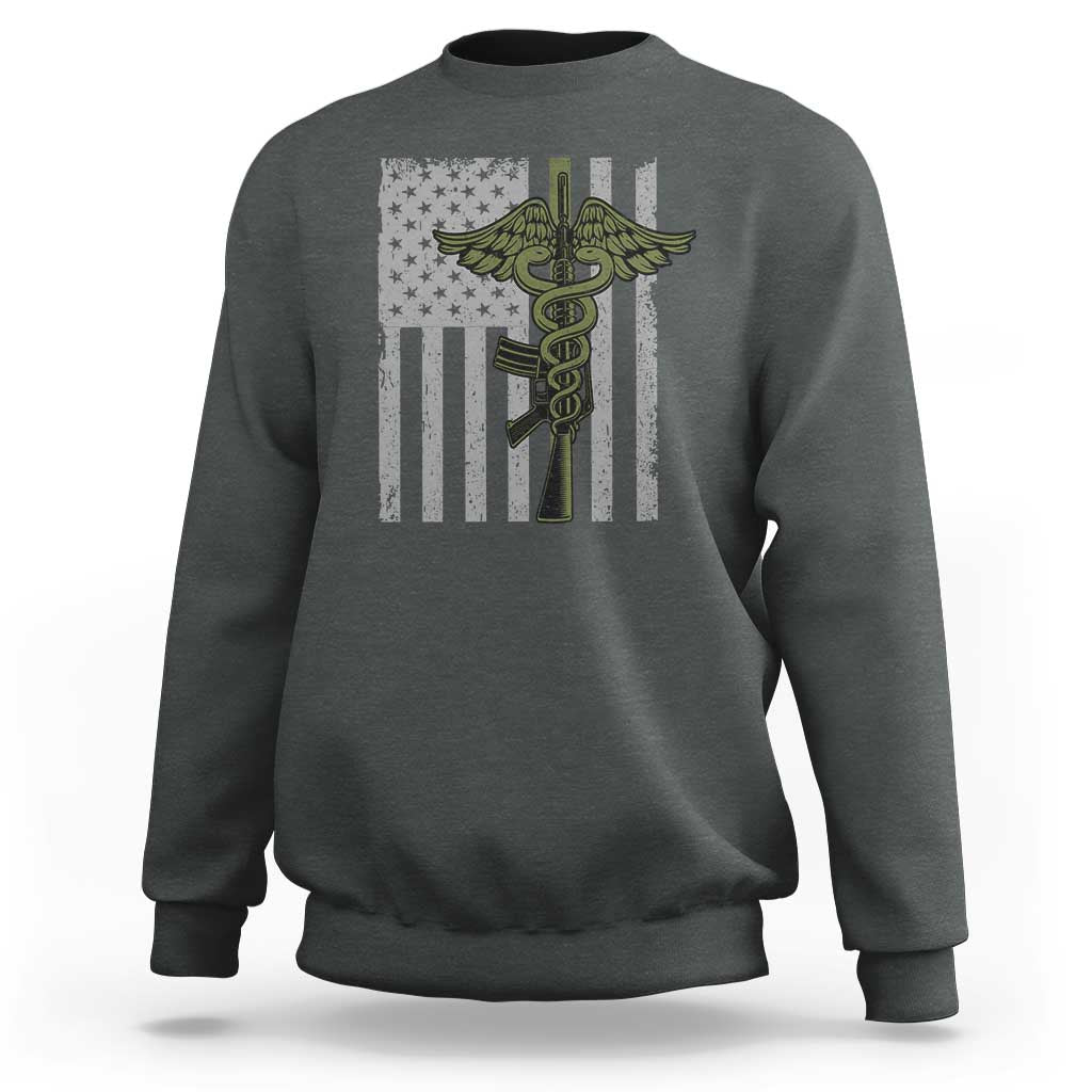 Combat Medic Soldier Sweatshirt Caduceus Vintage American Flag - Wonder Print Shop