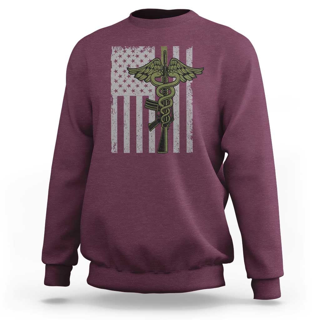 Combat Medic Soldier Sweatshirt Caduceus Vintage American Flag - Wonder Print Shop
